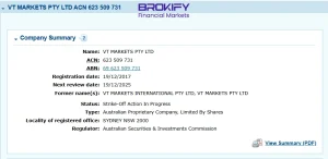 لایسنس ASIC وی تی مارکتس