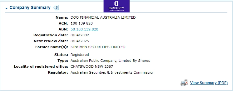 مجوز ASIC بروکر دوو پرایم