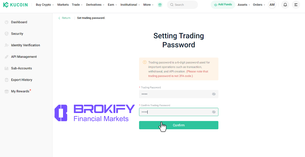 کوکوین - فعال کردن تریدینگ پسورد