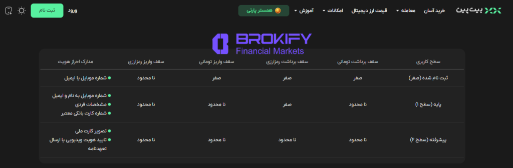 بیت پین - سطوح کاربری