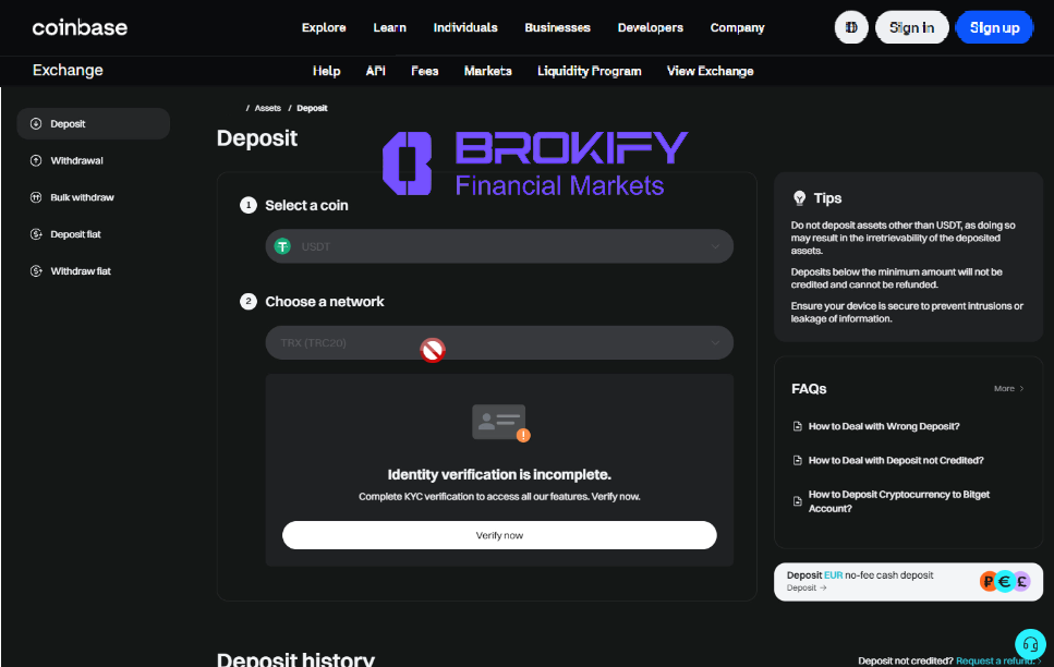 کوین بیس - نحوه واریز به حساب