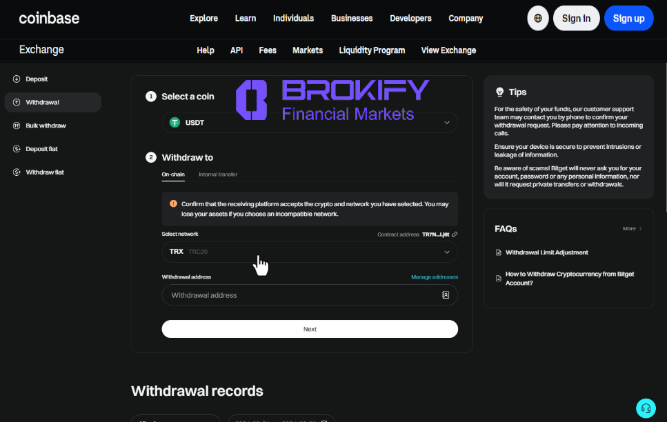 کوین بیس - نحوه برداشت از حساب