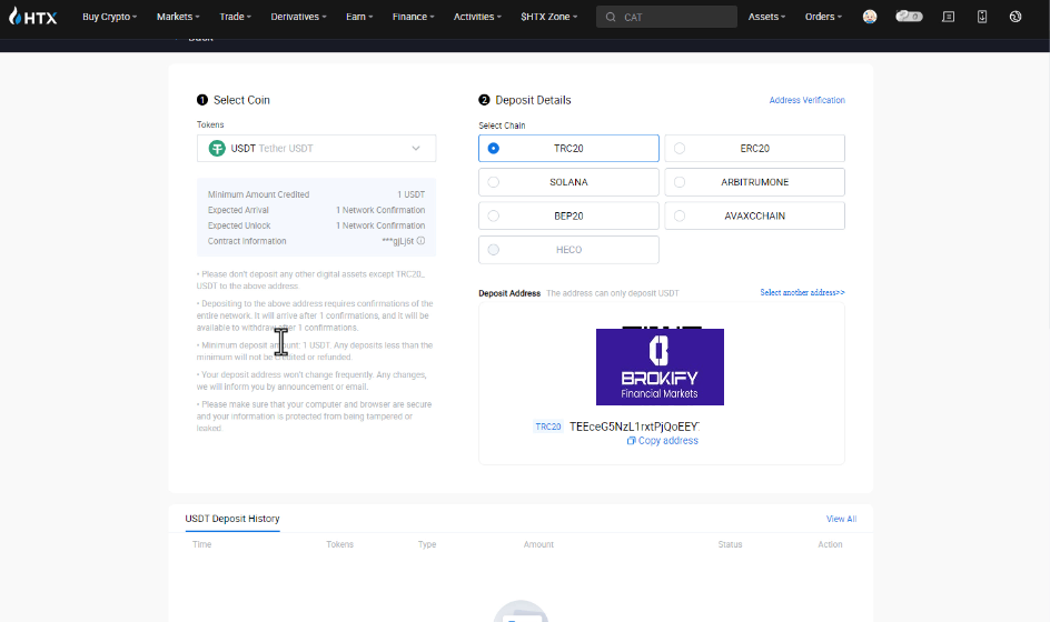 هیوبی گلوبال - نحوه واریز به حساب (رمزارز)