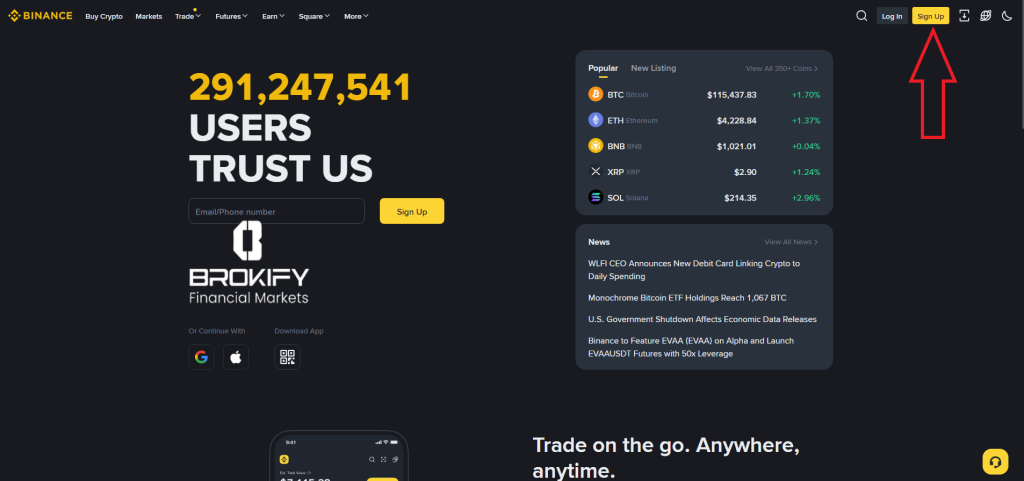 بایننس - نحوه ثبت نام 1