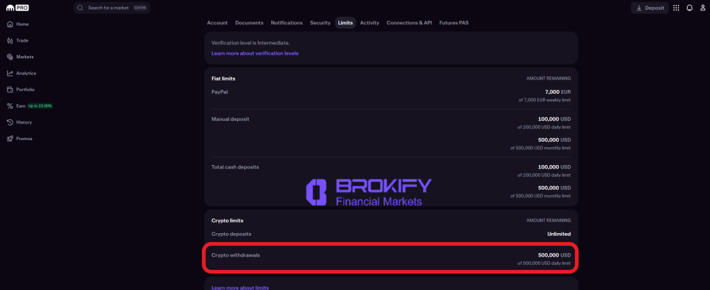 کراکن - سقف برداشت وجه پس از احراز هویت 