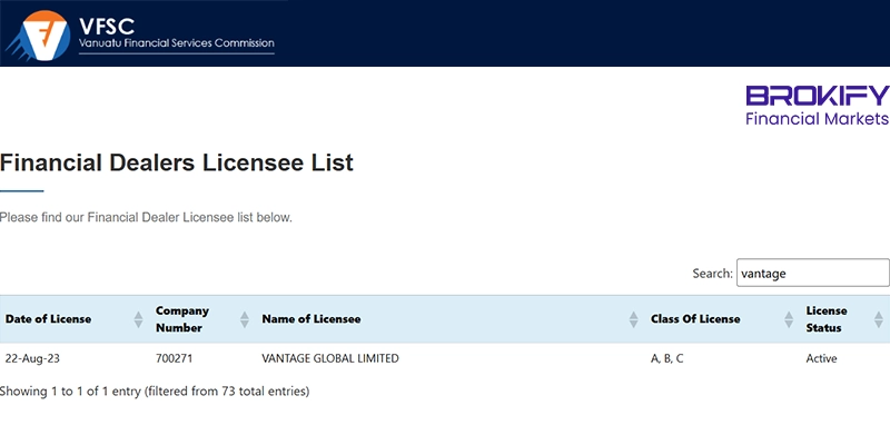 مجوز VFSC بروکر ونتیج