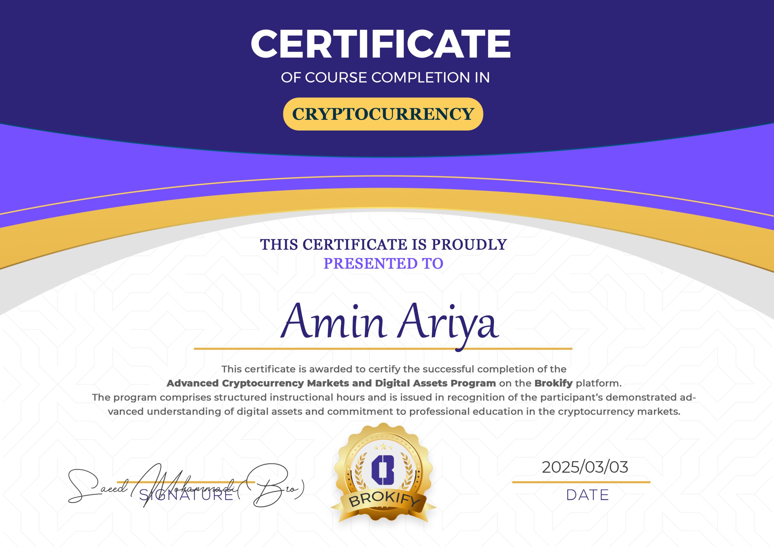 Advanced Cryptocurrency Markets and Digital Assets Program