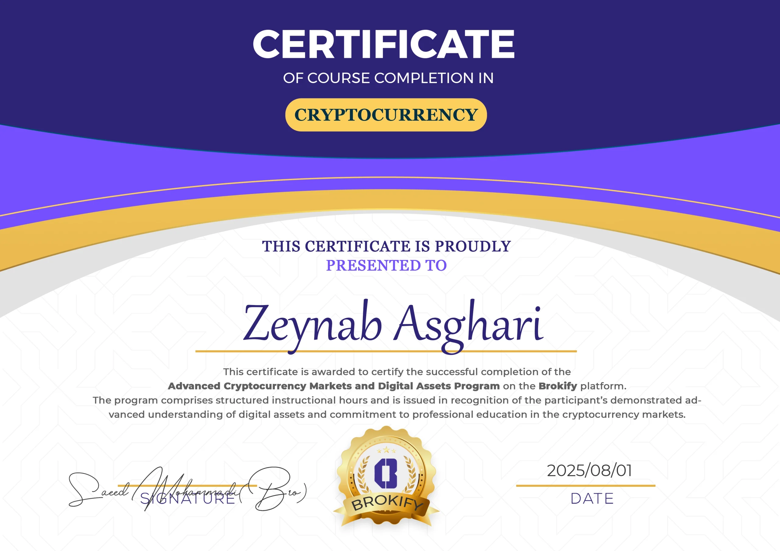 Advanced Cryptocurrency Markets and Digital Assets Program