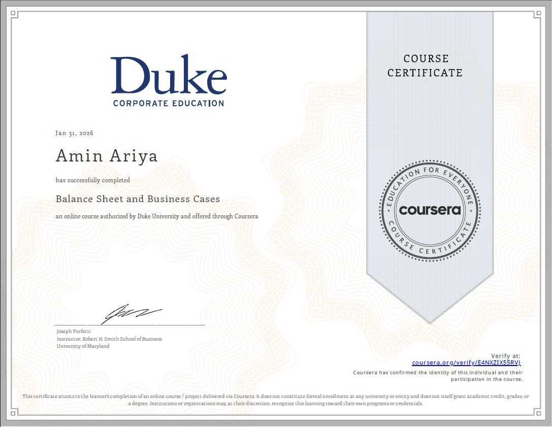 Balance Sheet and Business Cases